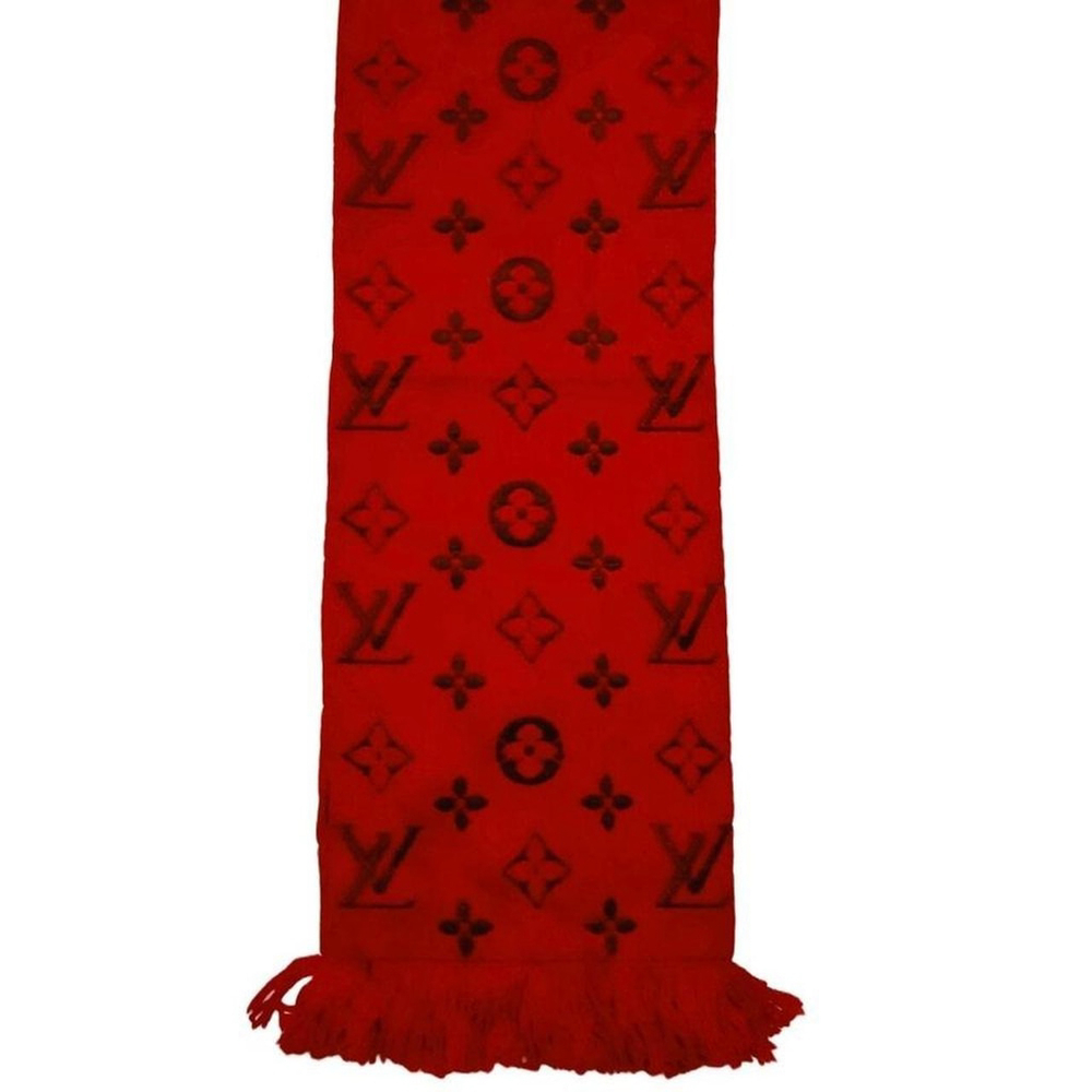 LOUIS VUITTON LV Classic Luxury Vintage Hot Red Monogram Scarf Scarves - Picture 5 of 8